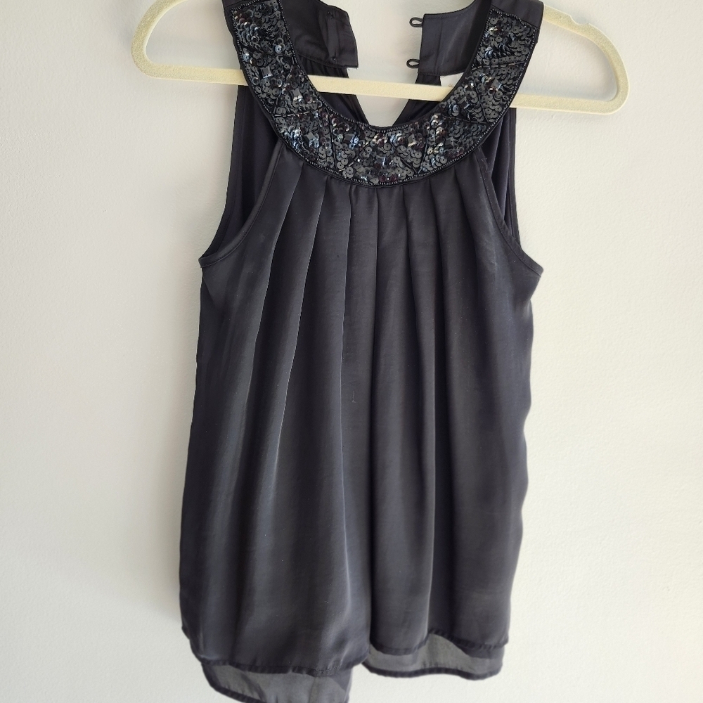ADIVA elegant Black Sleeveless top with Sequined Collar
